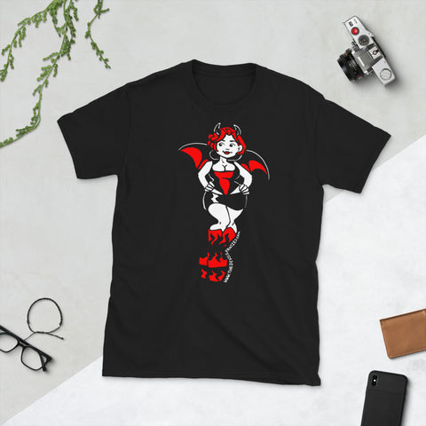 Devil Girl Curves on Black Short-Sleeve Unisex T-Shirt